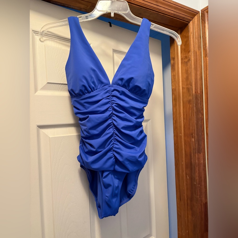 Jantzen Classics Surplice Swimsuit Blue Fits Size 10 NWT